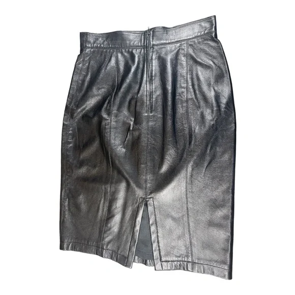 Saks Fifth Avenue black leather pencil skirt 12 - Picture 2 of 6